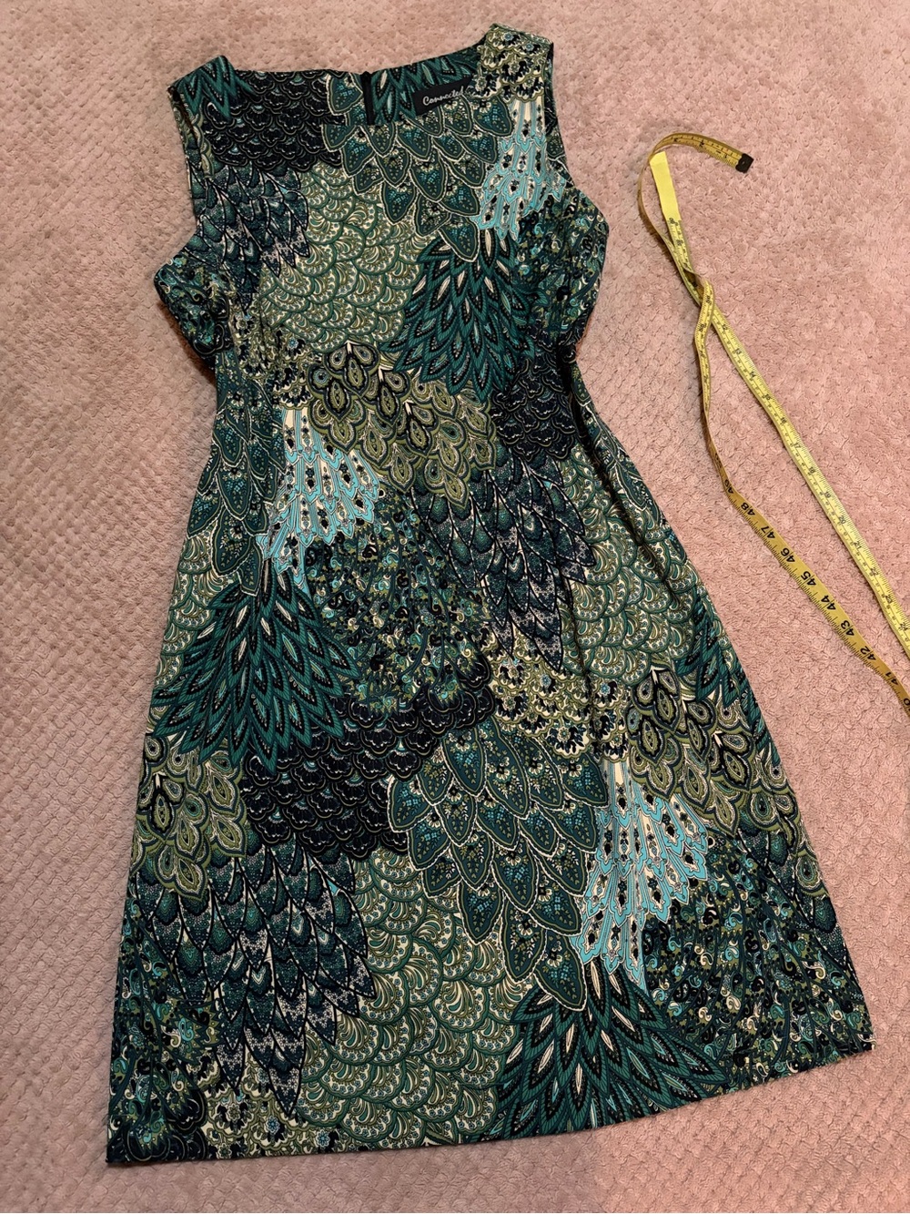 connected apparel Teal, Navy & Light Blue Printed Sheath Dress